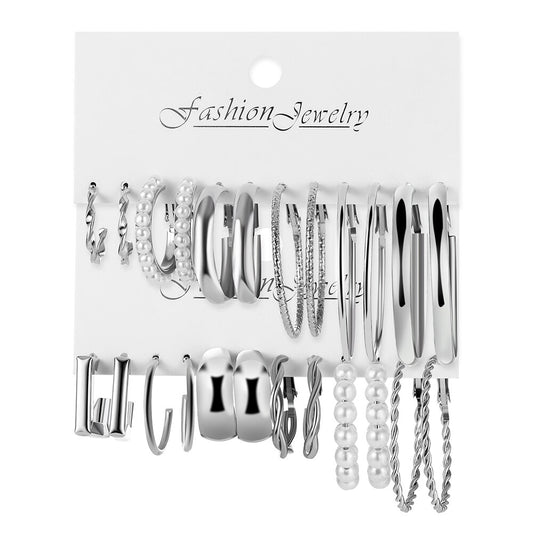 12pc SILVER Earring Hoop Set