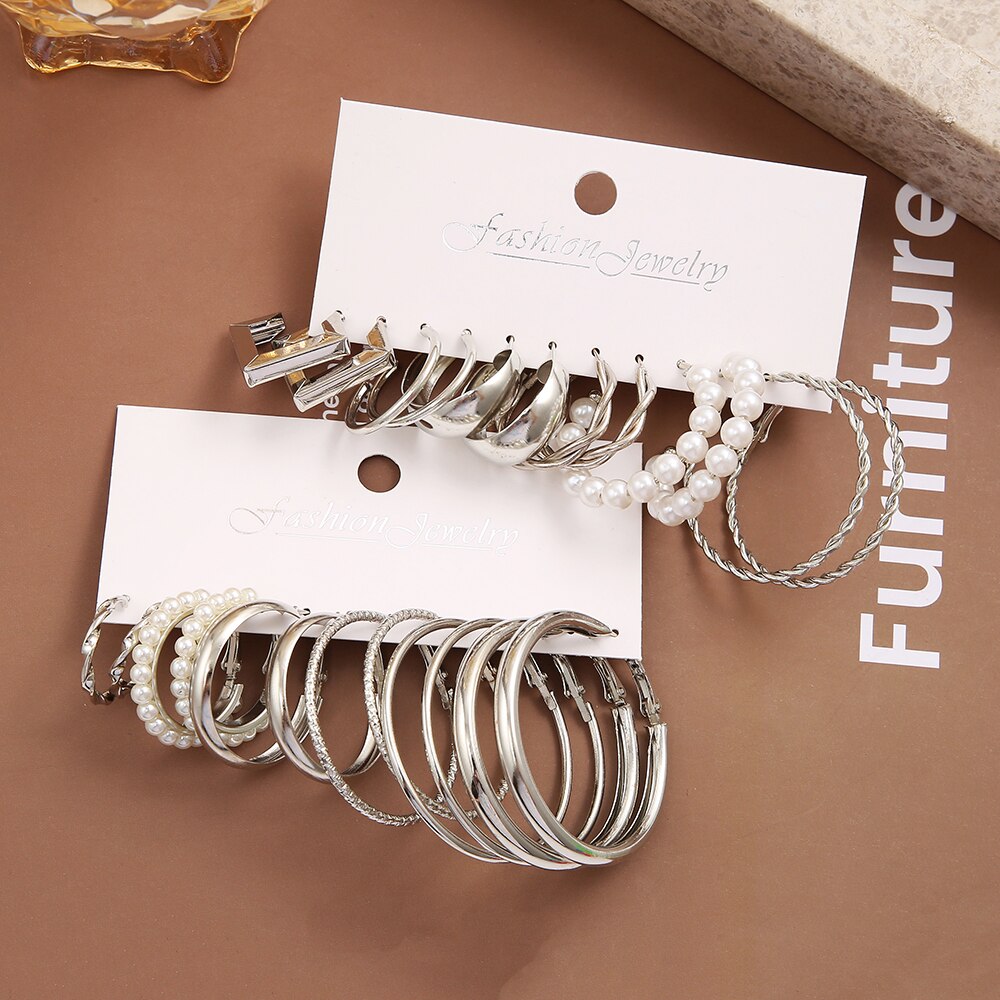12pc SILVER Earring Hoop Set