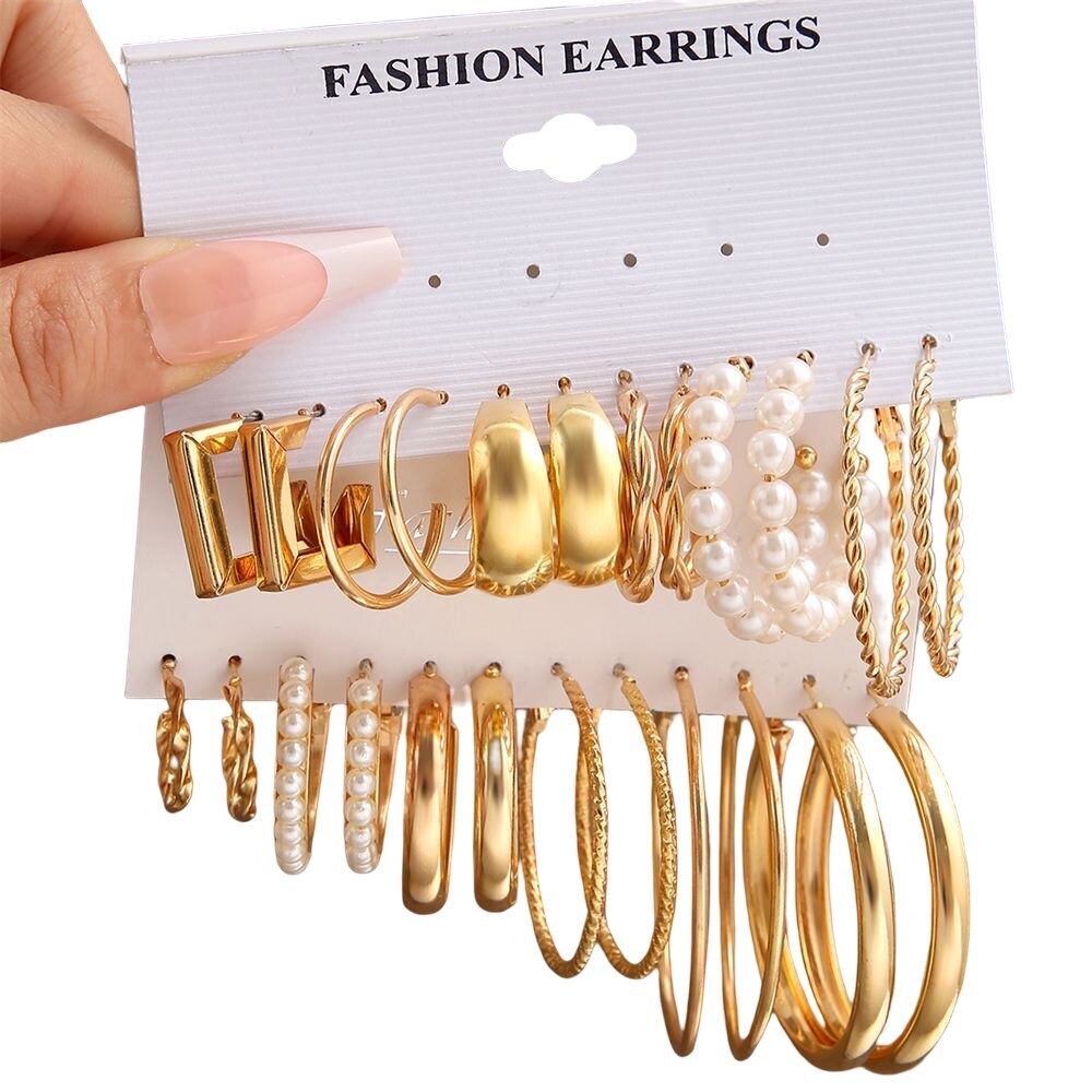 12pc GOLD Earring Hoop Set