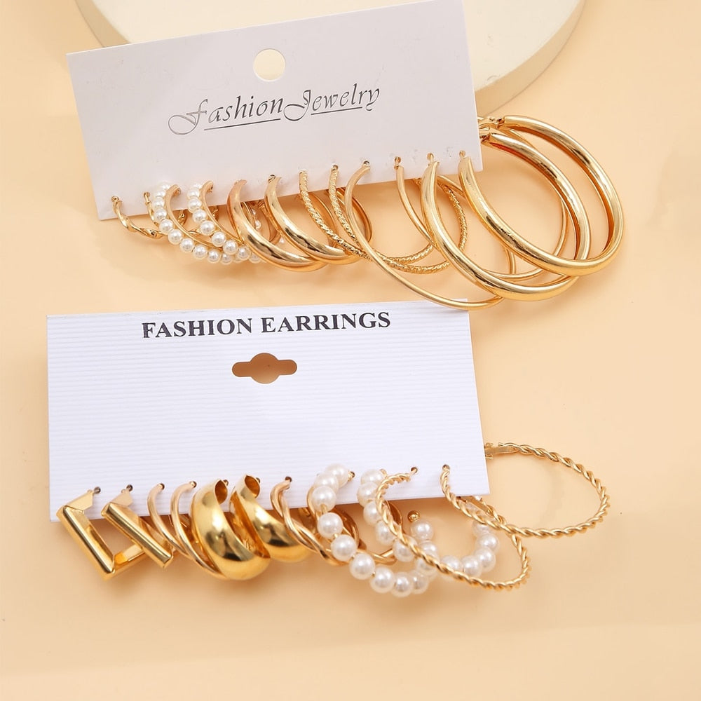 12pc GOLD Earring Hoop Set