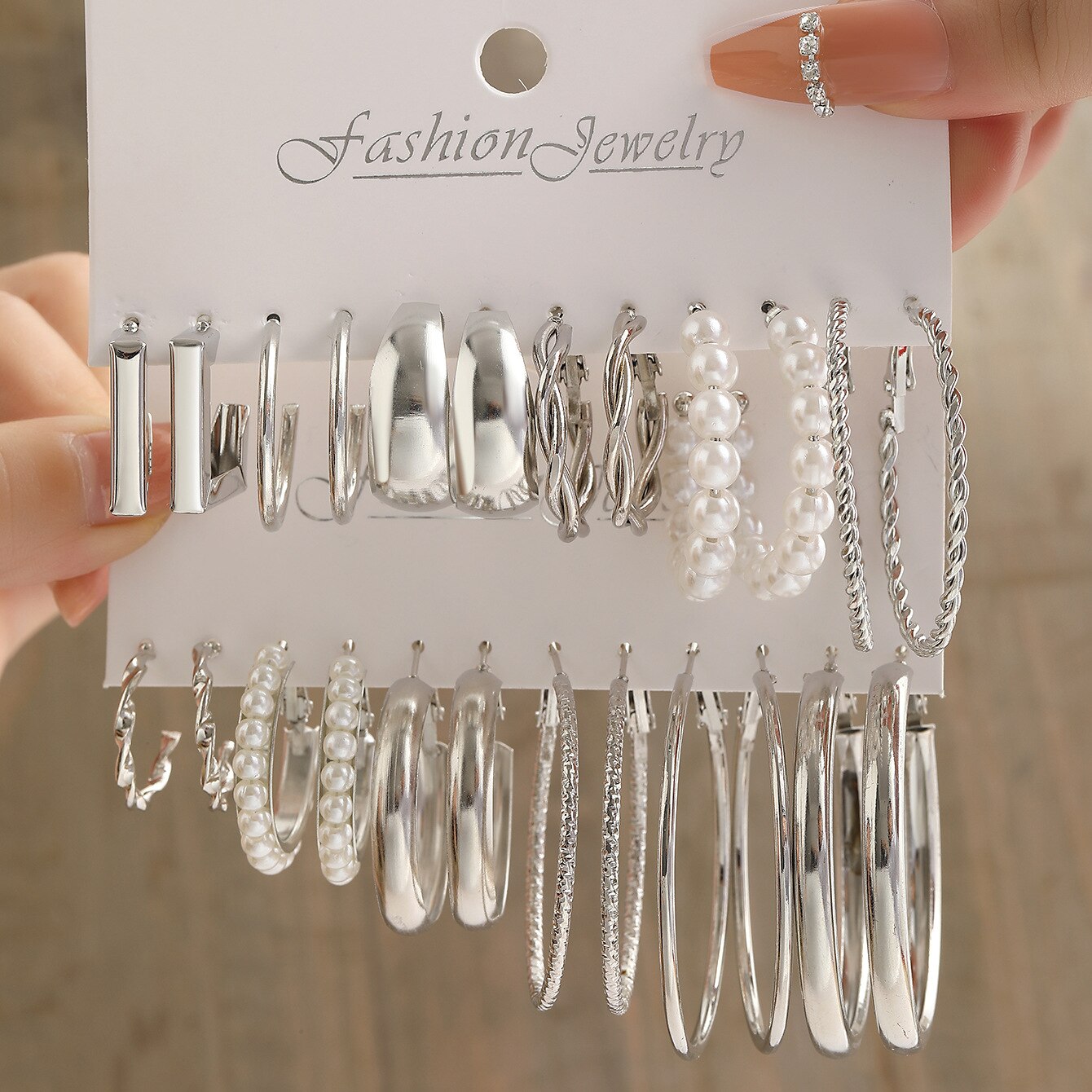12pc SILVER Earring Hoop Set