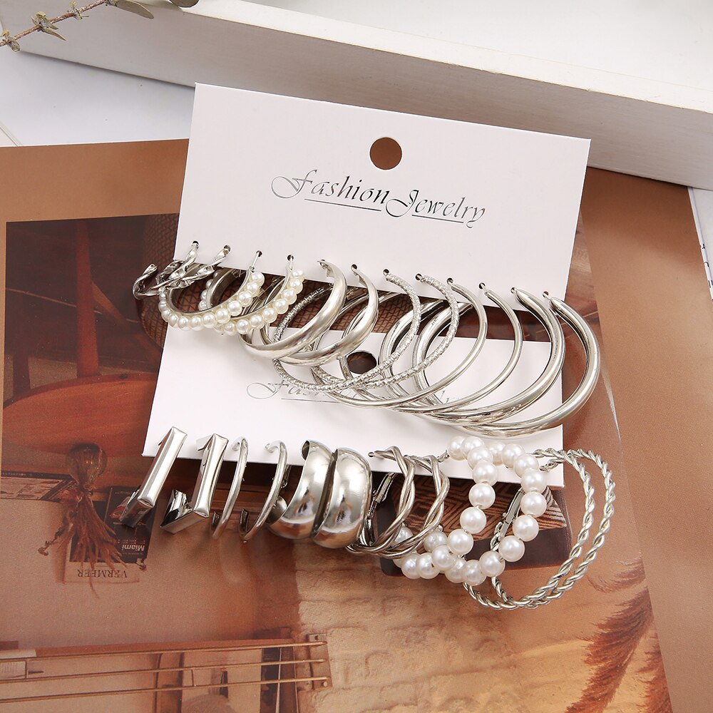 12pc SILVER Earring Hoop Set