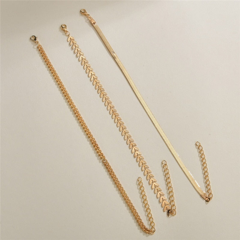 Simple Chain Anklet 3 pcs Set