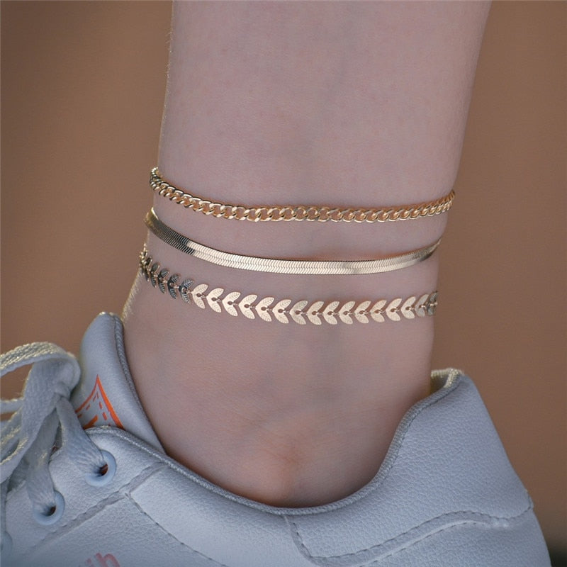 Simple Chain Anklet 3 pcs Set