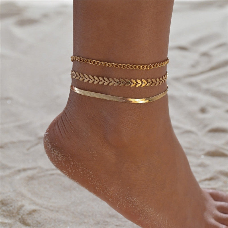 Simple Chain Anklet 3 pcs Set