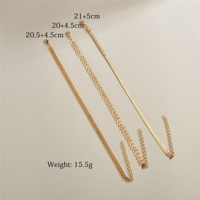 Simple Chain Anklet 3 pcs Set