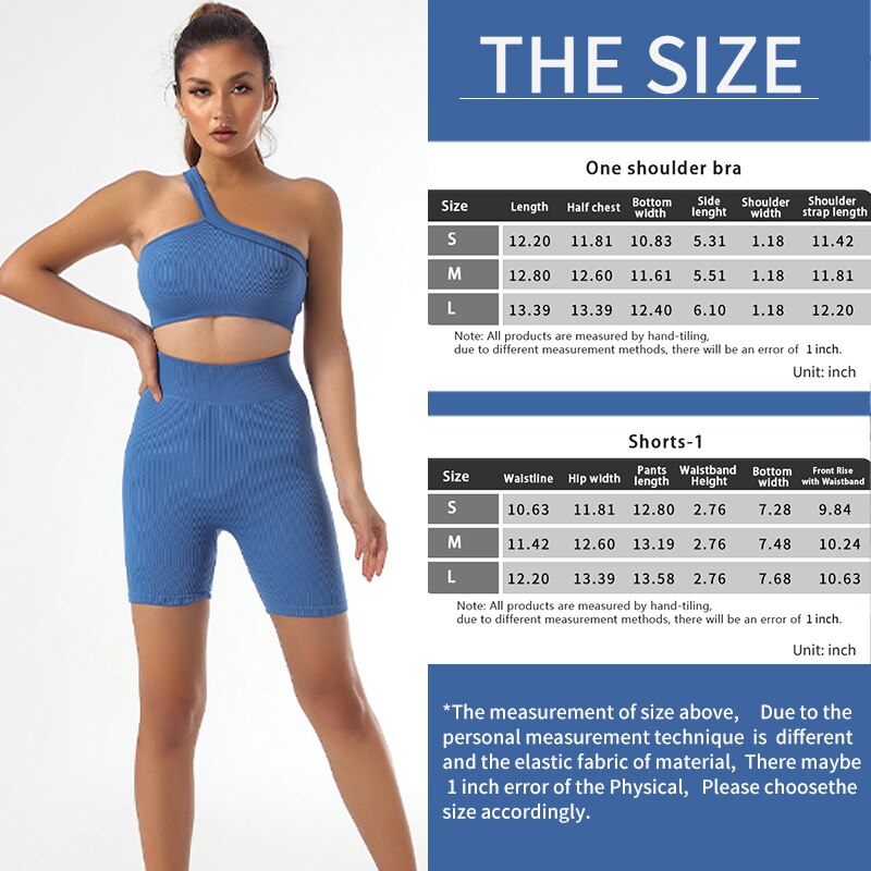 2 Piece Seamless One Shoulder Sport Bra High Waist Shorts