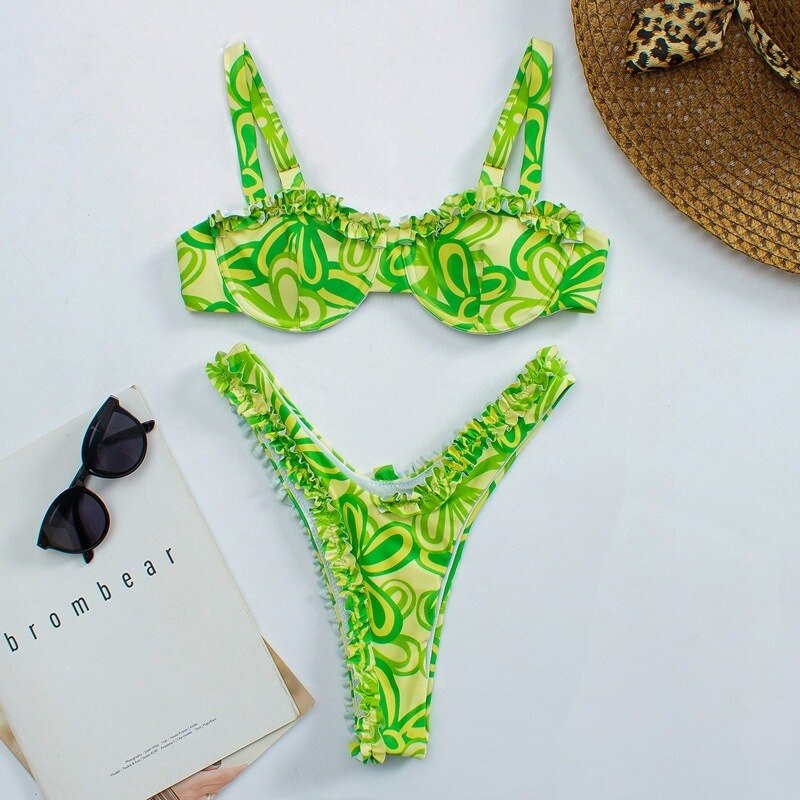 Sexy Low Waist Flower Print Bikini Set