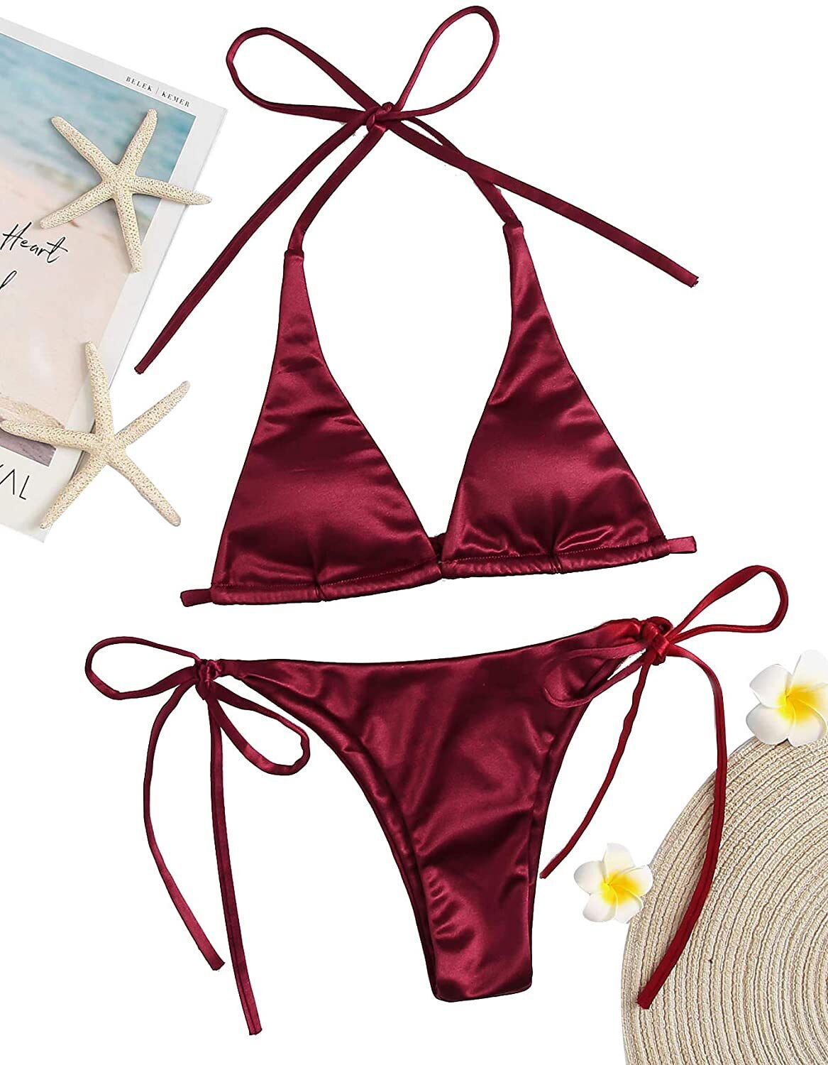 Metallic Halter Top Bikini Set