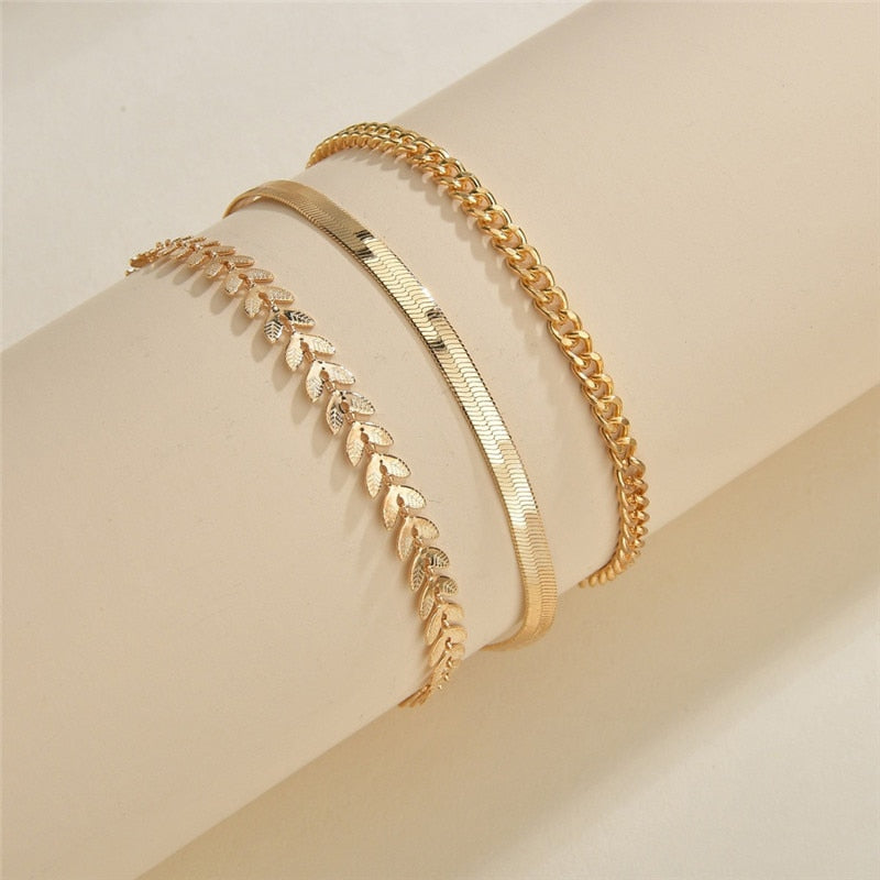 Simple Chain Anklet 3 pcs Set